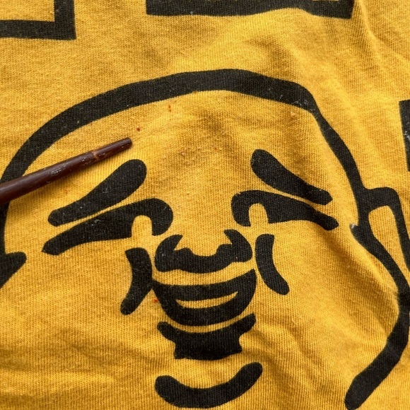 Women's True Religion T-Shirt Yellow All-Over Print M Buddha Y2K Logo Streetwear - Picture 5 of 12